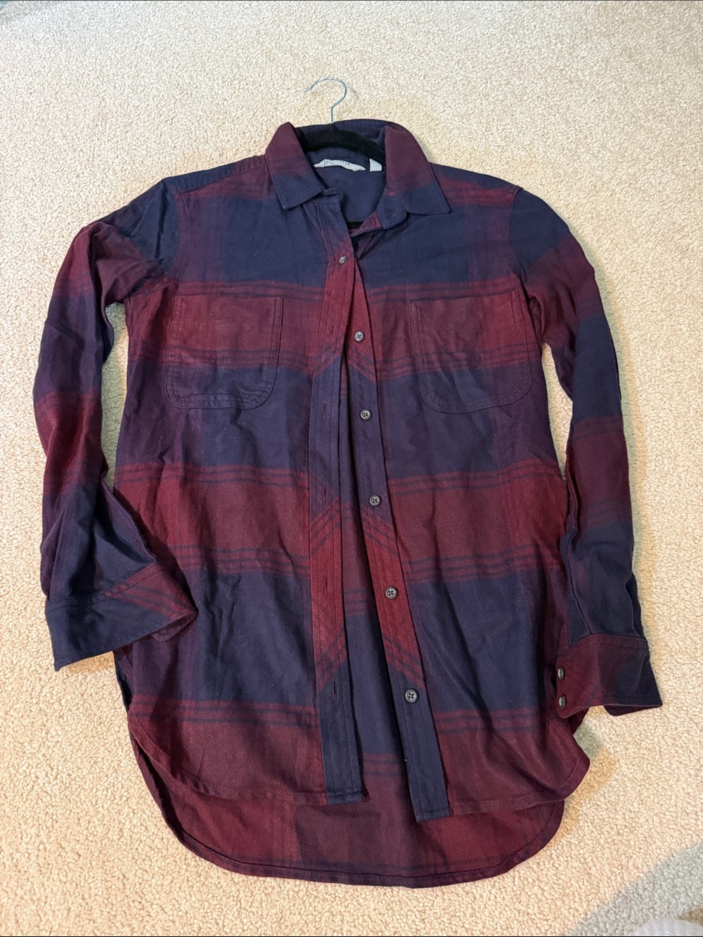 Athleta Burgundy and Navy Button-Down Shirt